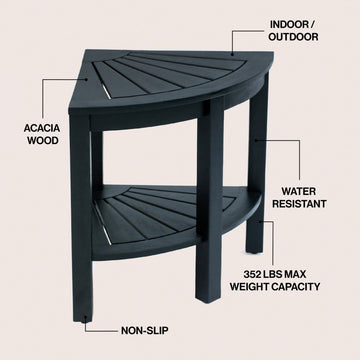 Maris 18" Classic Coastal Solid Acacia Wood Indoor/Outdoor Corner Shower Bench with Shelf